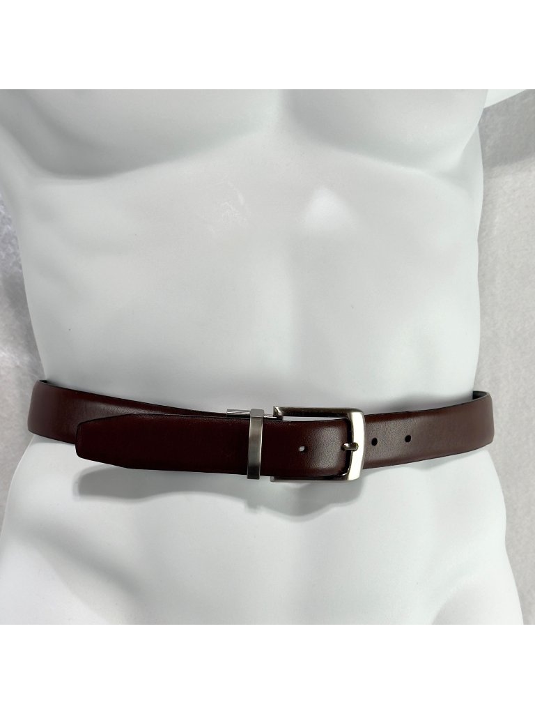 Mens Black Brown Reversible Leather Dress Belt SilverTone Buckle Size 46
